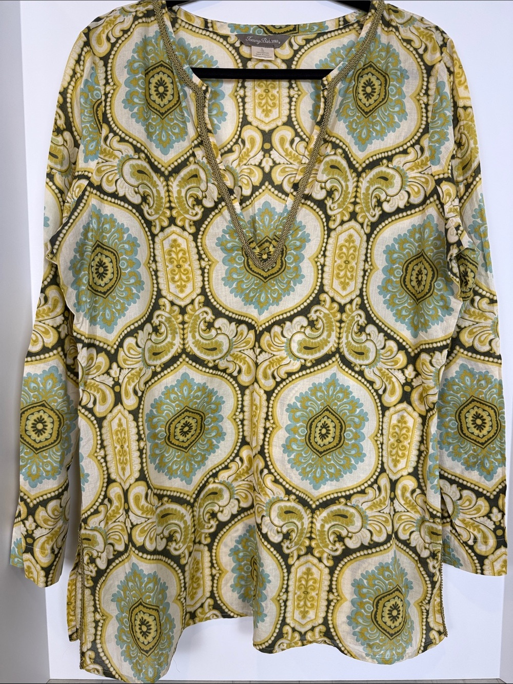 Tommy Bahama 100% Cotton Paisley V-Neck Blouse XL EUC